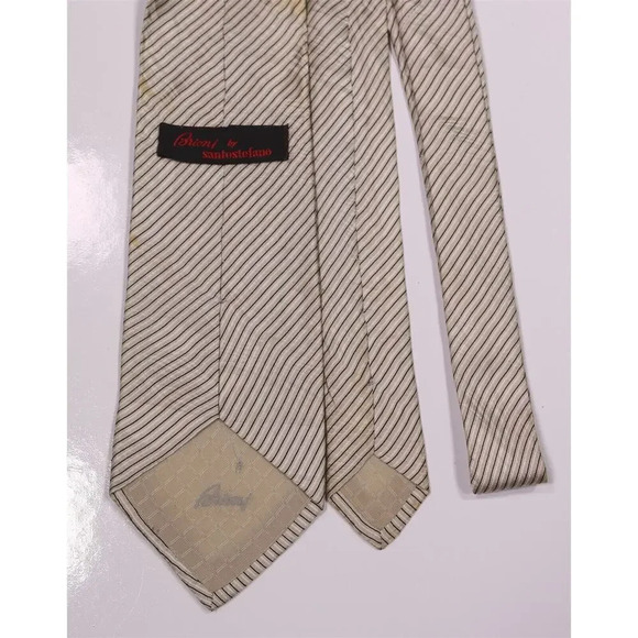 Brioni by Santostefano Gray/Black/White Striped Floral Silk Handmade Necktie Tie - Picture 4 of 6